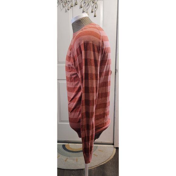 Perry Ellis Sweater Crew Neck Men's M Orange Striped Long-sleeved Super Soft Cot - Picture 3 of 10